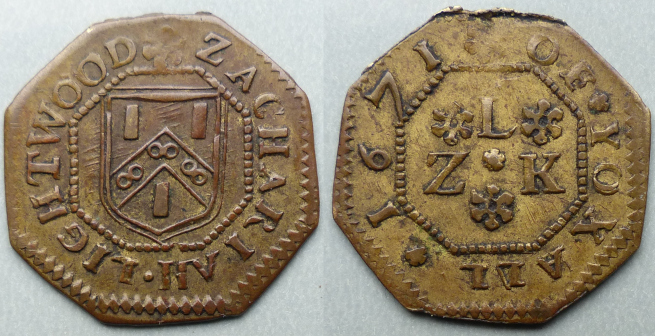 Yoxall, Zachariah Lightwood octagonal 1671 halfpenny